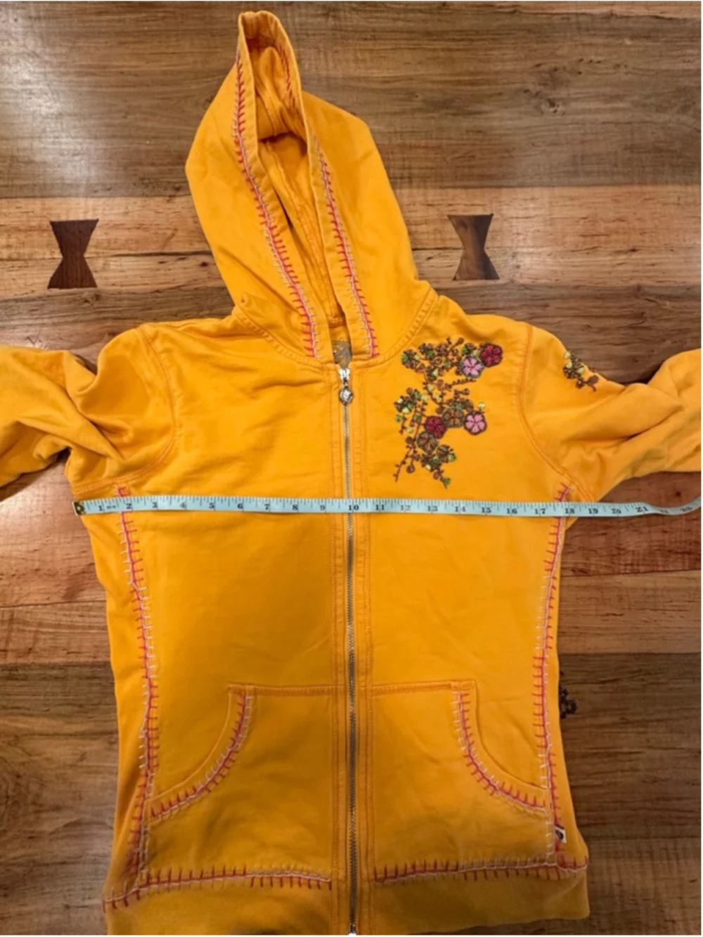 Twisted Heart America Yellow Beaded Embroidered Hoodie Boho Stitch Y2K - Picture 9 of 11
